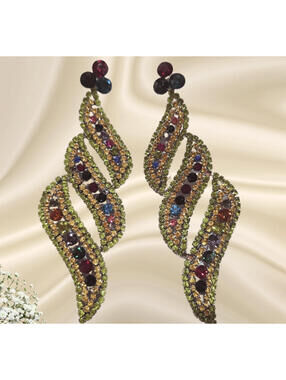 Green Multicolor Dangle Earrings 5.2” Long Statement Drop Lightweight Fashion